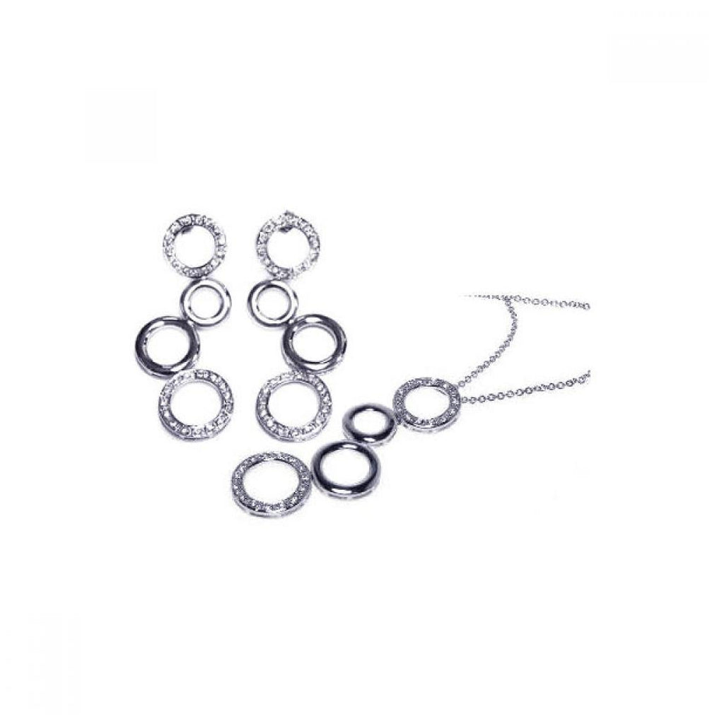 .925 Sterling Silver Rhodium Plated Multiple Graduated Open Circle Cz Earring & Necklace Set