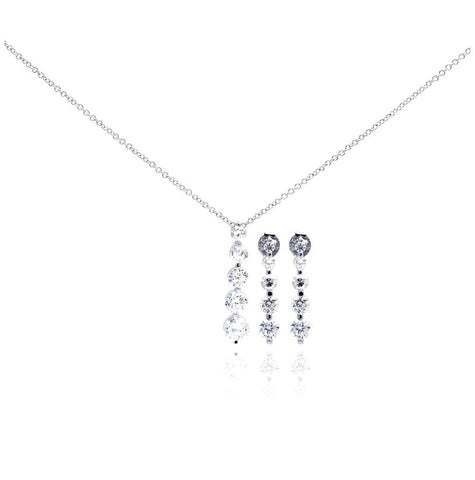 .925 Sterling Silver Rhodium Plated Four Round Cz Dangling Earring & Necklace Set