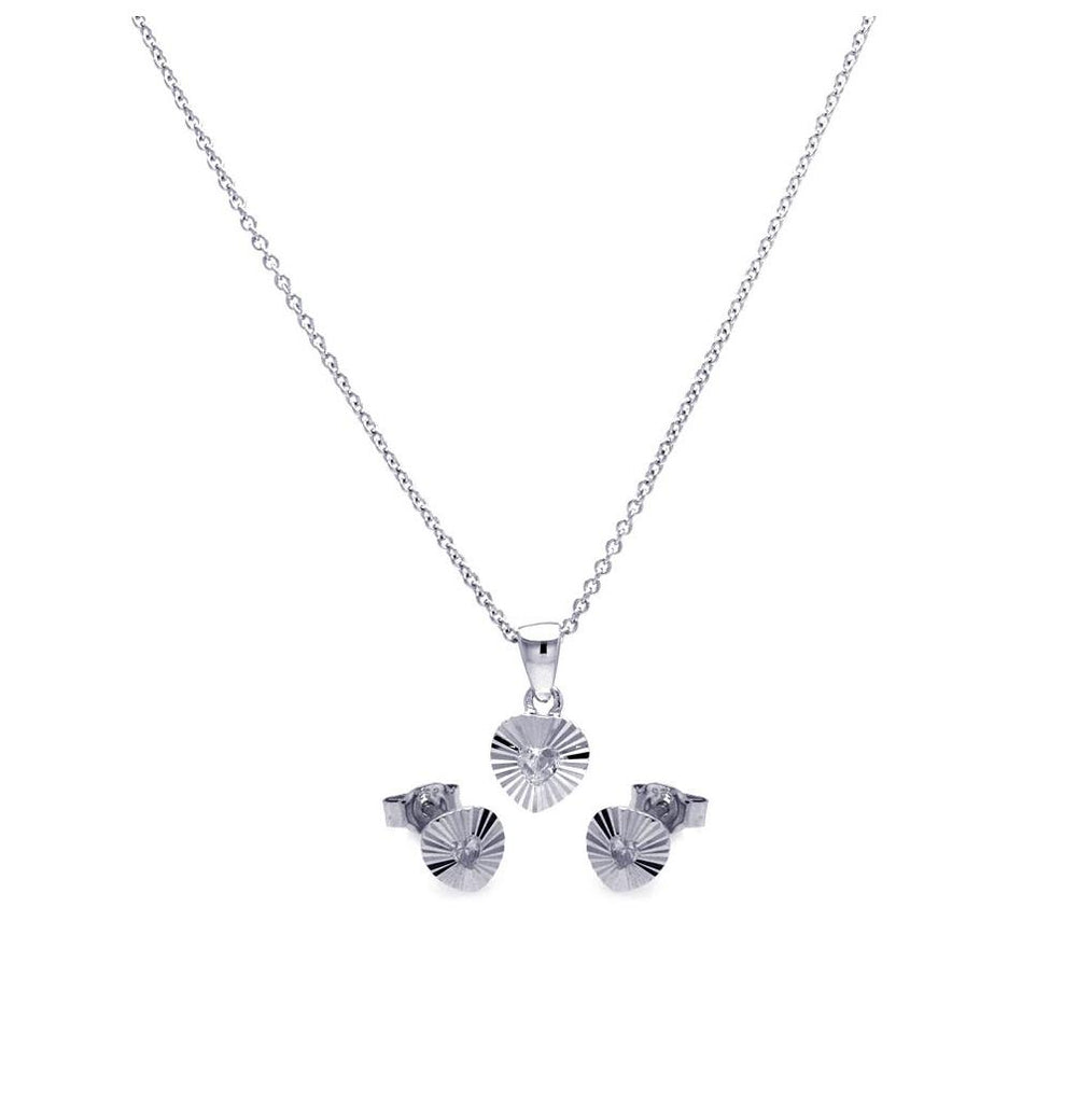 .925 Sterling Silver Rhodium Plated Heart Cz Stud Earring & Necklace Set