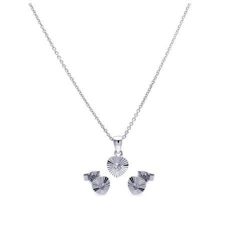 .925 Sterling Silver Rhodium Plated Heart Cz Stud Earring & Necklace Set