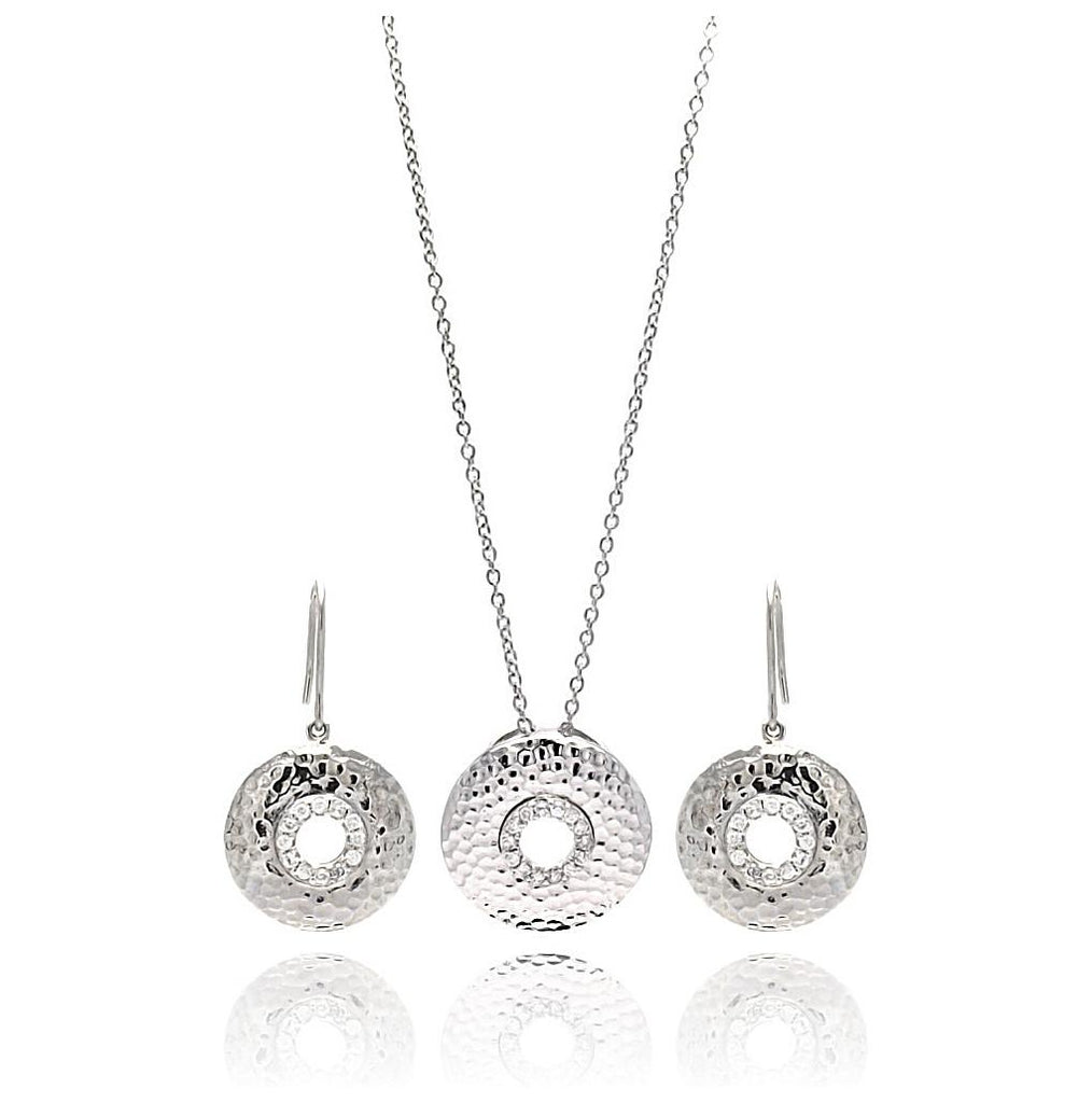 .925 Sterling Silver Rhodium Plated Round Cz Hook Earring & Necklace Set