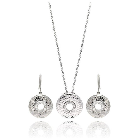 .925 Sterling Silver Rhodium Plated Round Cz Hook Earring & Necklace Set