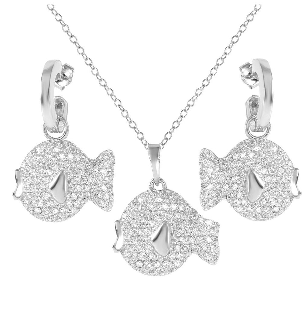 .925 Sterling Silver Rhodium Plated Fish Cz Set