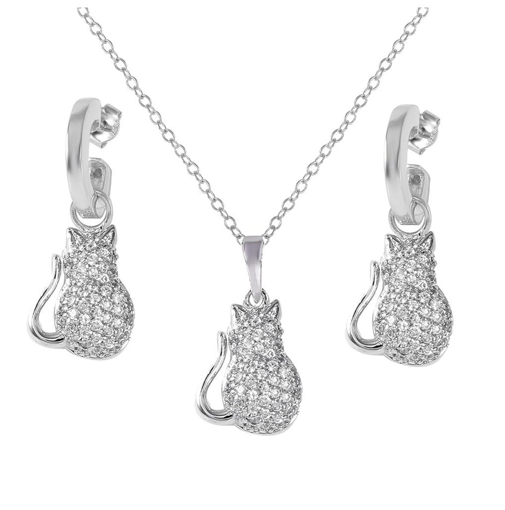 .925 Sterling Silver Rhodium Plated Fat Cat Set