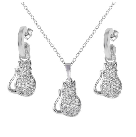 .925 Sterling Silver Rhodium Plated Fat Cat Set