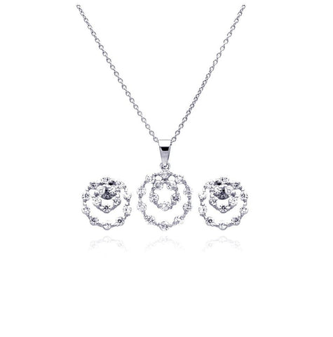 .925 Sterling Silver Rhodium Plated Graduated Open Circle Cz Stud Earring & Necklace Set