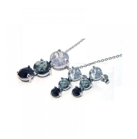 .925 Sterling Silver Rhodium Plated Graduated Multicolor Cz Dangling Stud Earring & Necklace Set