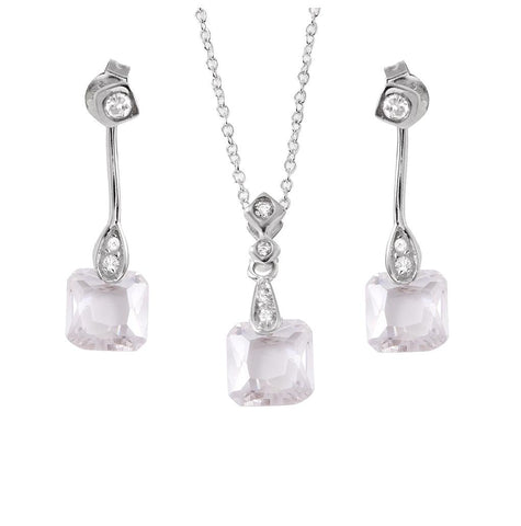 .925 Sterling Silver Rhodium Plated Dangling Cz Set