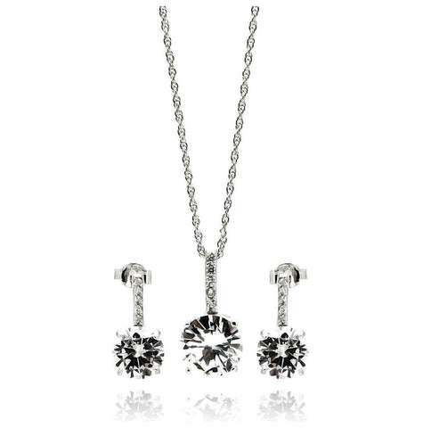 .925 Sterling Silver Rhodium Plated Round Cz Dangling Earring & Necklace Set