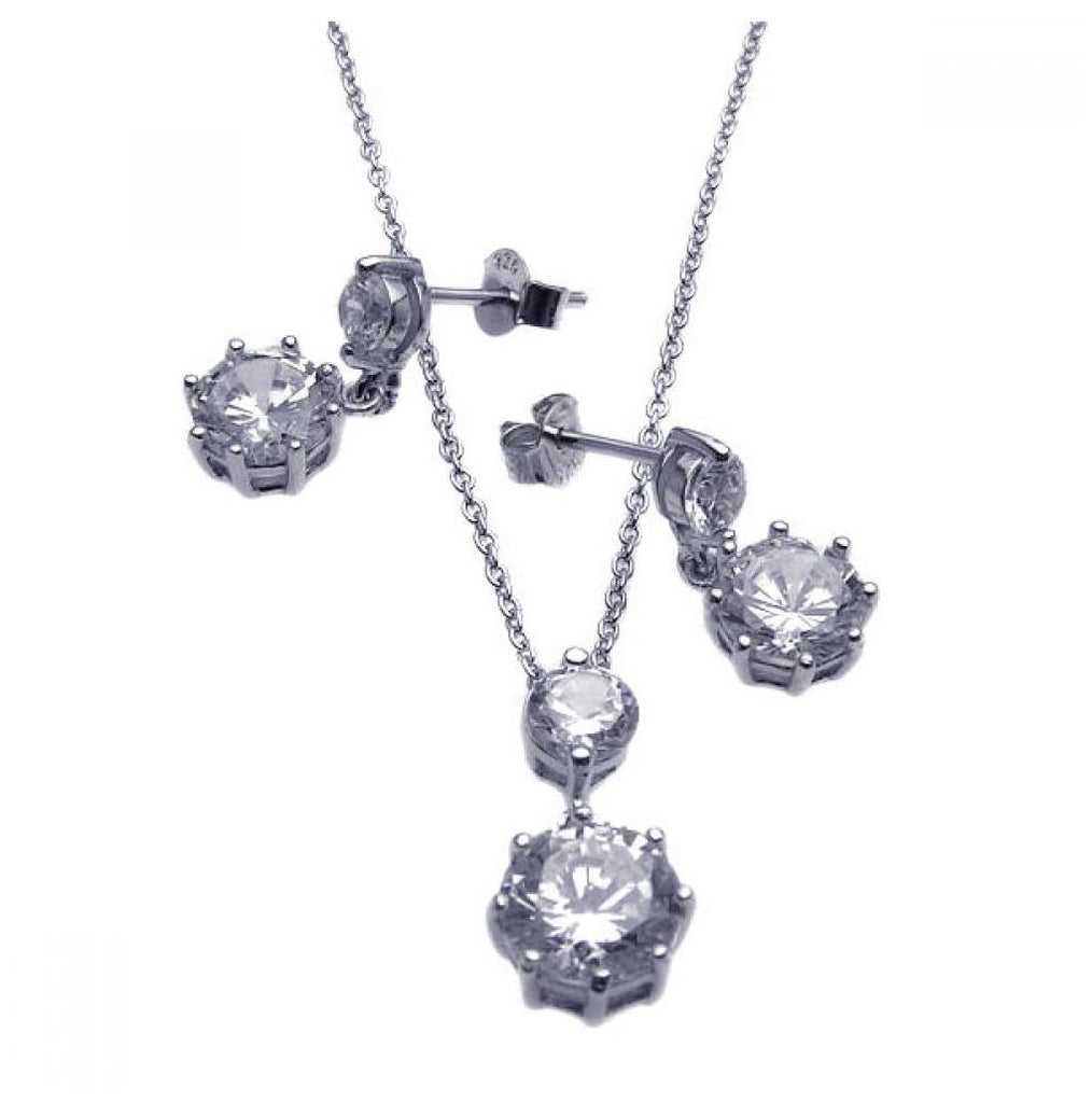 .925 Sterling Silver Rhodium Plated Round Cz Dangling Earring & Necklace Set