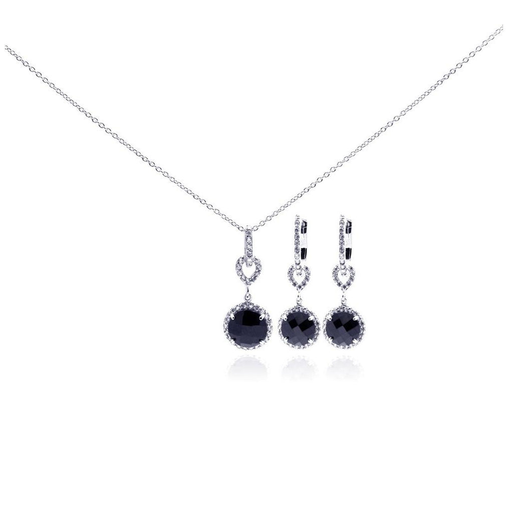 .925 Sterling Silver Rhodium Plated Round Cz Dangling Lever Back Earring & Necklace Set