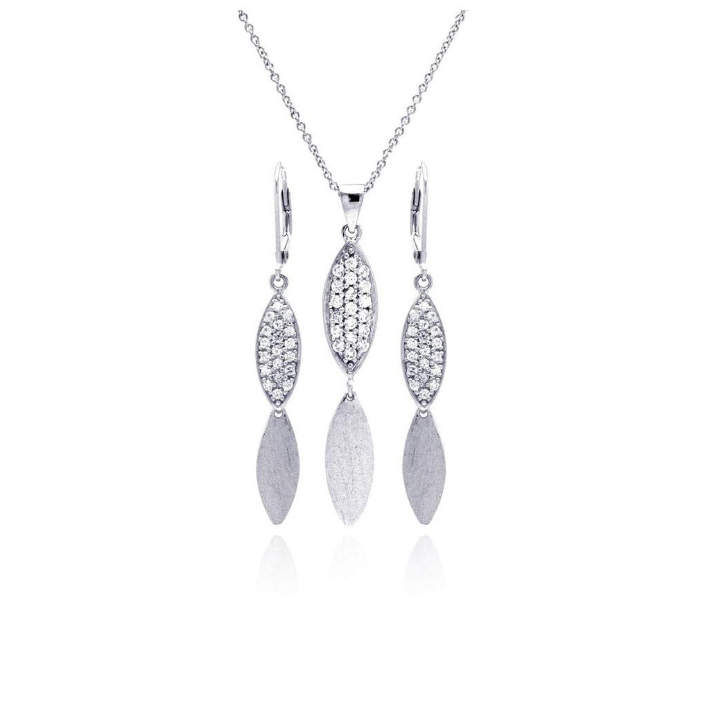 .925 Sterling Silver Rhodium Plated Marqui Cz Dangling Lever Back Earring & Necklace Set