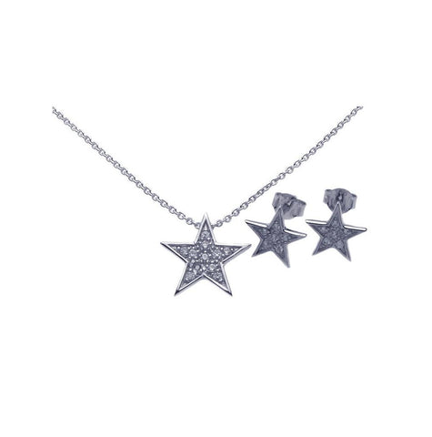 .925 Sterling Silver Rhodium Plated Star Cz Stud Earring & Necklace Set