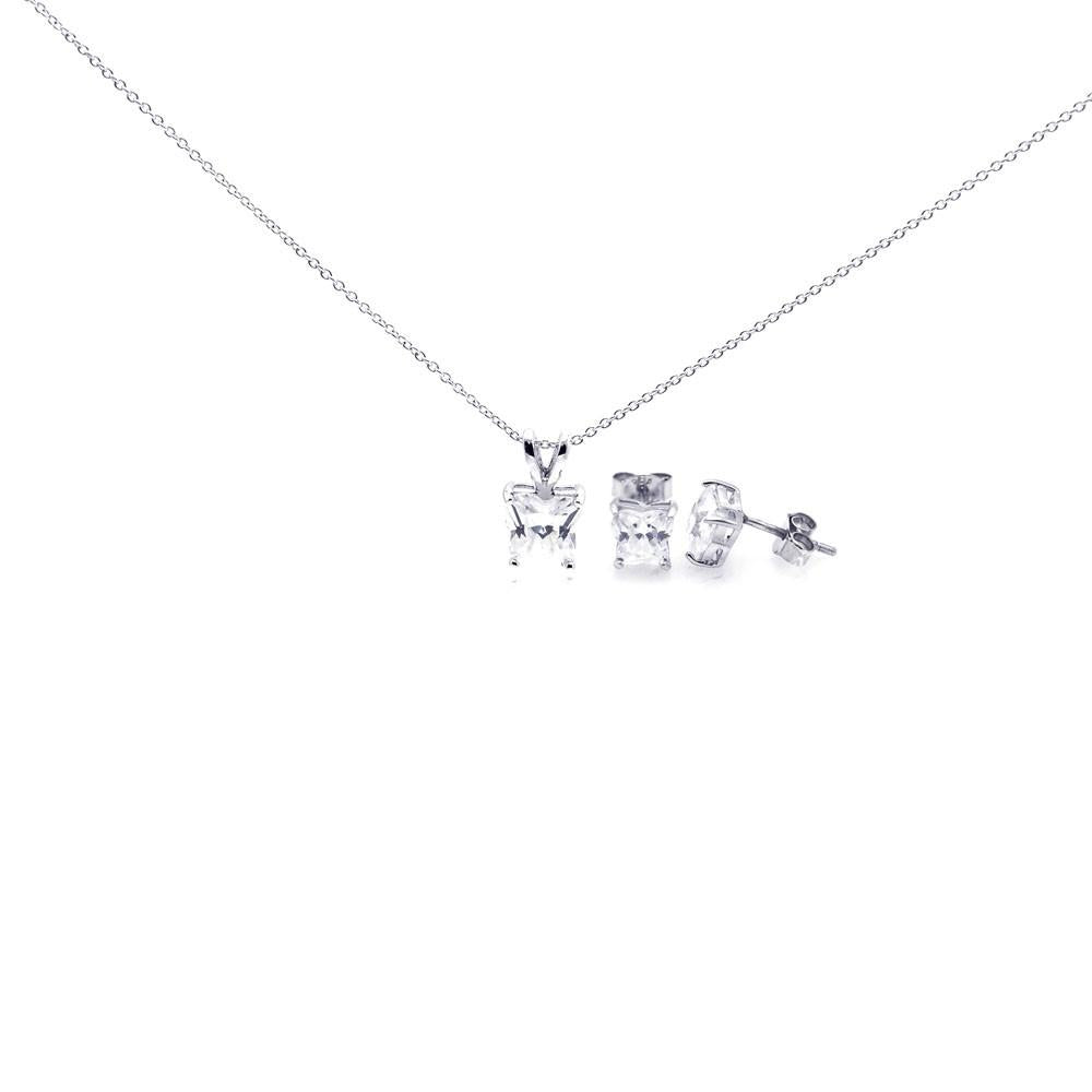 .925 Sterling Silver Rhodium Plated Butterfly Shape Cz Stud Earring & Necklace Set