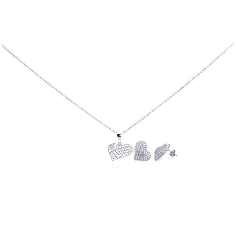 .925 Sterling Silver Rhodium Plated Heart Cz Stud Earring & Necklace Set