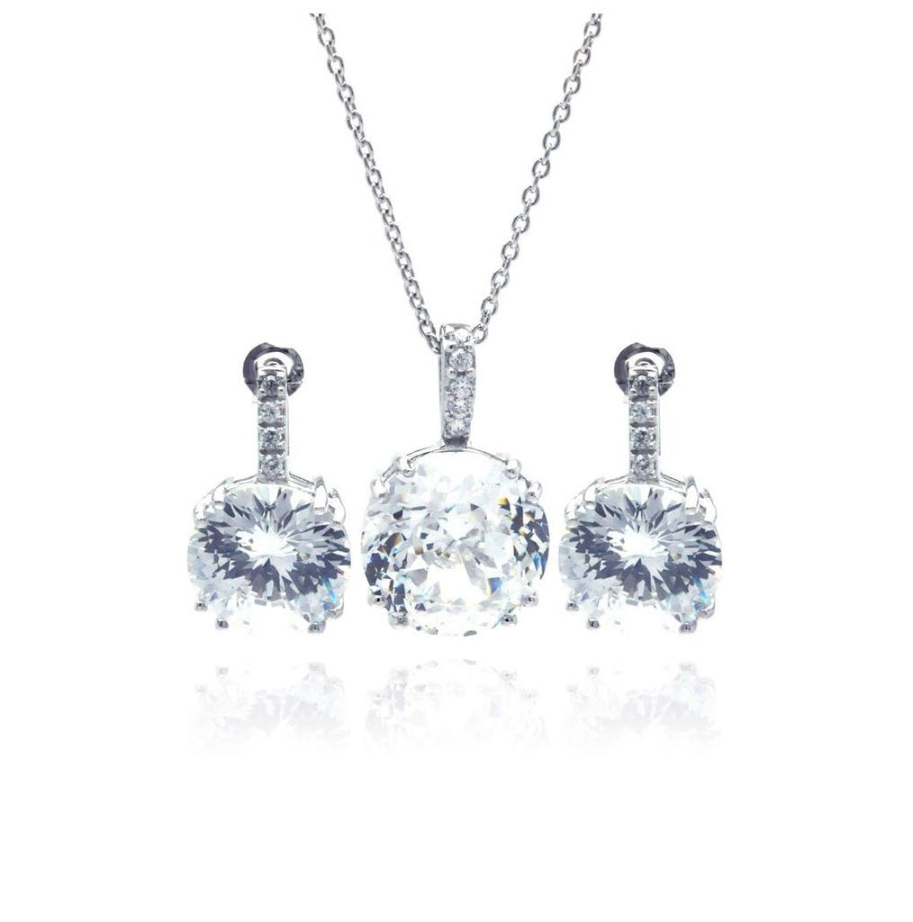 .925 Sterling Silver Rhodium Plated Circle Cz Stud Earring & Necklace Set