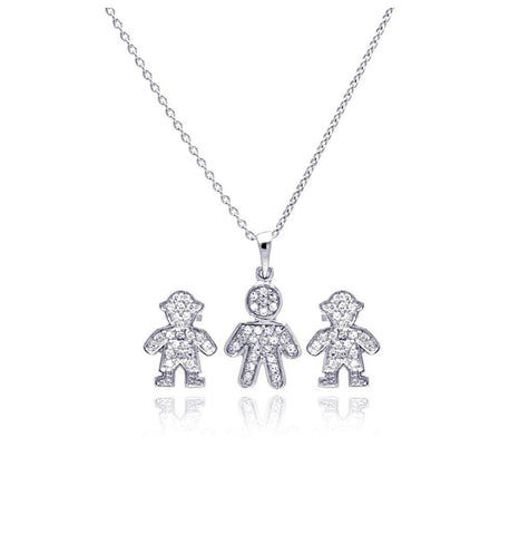 .925 Sterling Silver Rhodium Plated Open Filigree Cz Boy Stud Earring & Necklace Set