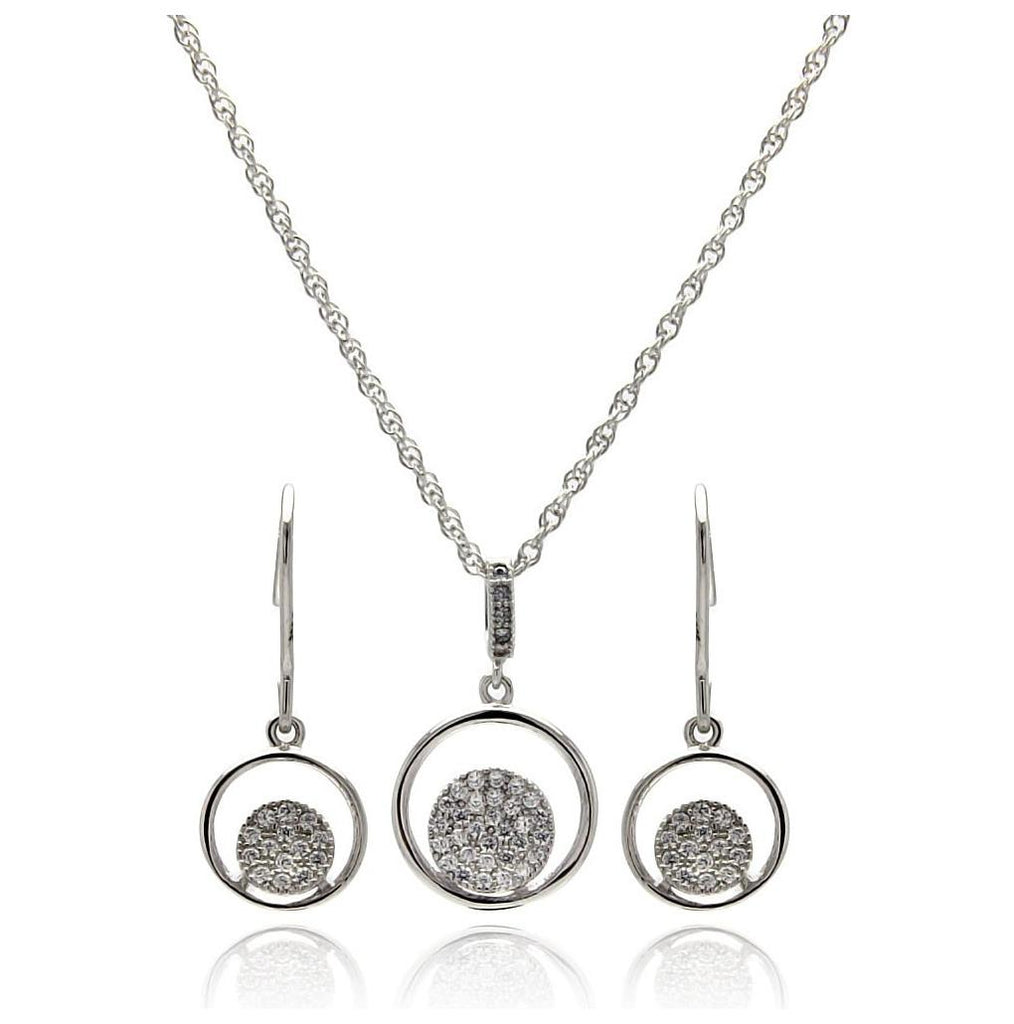 .925 Sterling Silver Rhodium Plated Open Circle Micro Pave Cz Hook Earring & Necklace Set