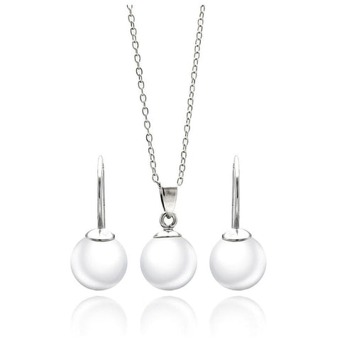 .925 Sterling Silver Rhodium Plated White Pearl Lever Back Earring & Necklace Set