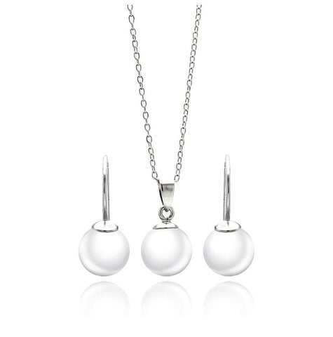 .925 Sterling Silver Rhodium Plated White Enamel Lever Back Earring & Necklace Set