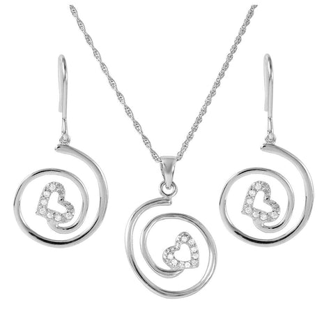 .925 Sterling Silver Rhodium Plated Swirl Heart Set