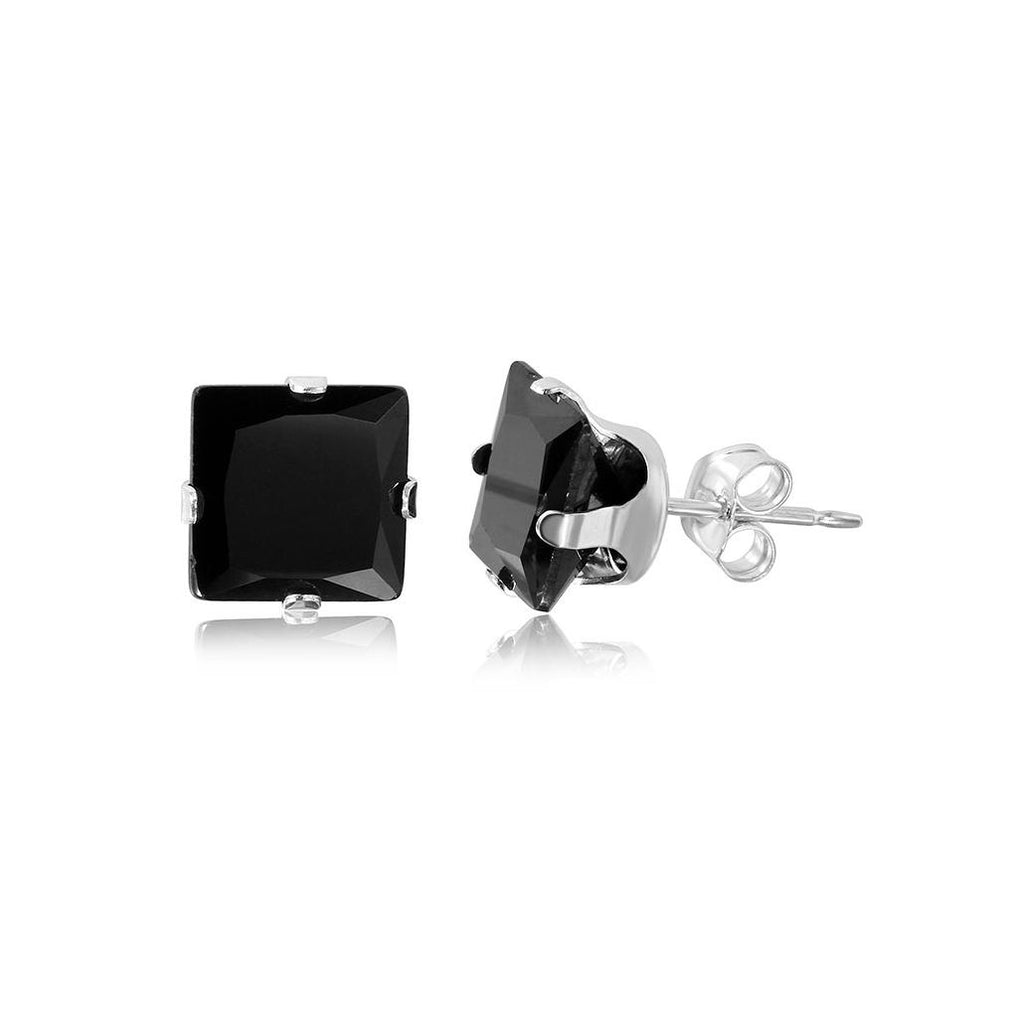 .925 Sterling Silver Square Black Cz Stud Earring, <b>size: 10mm</b>