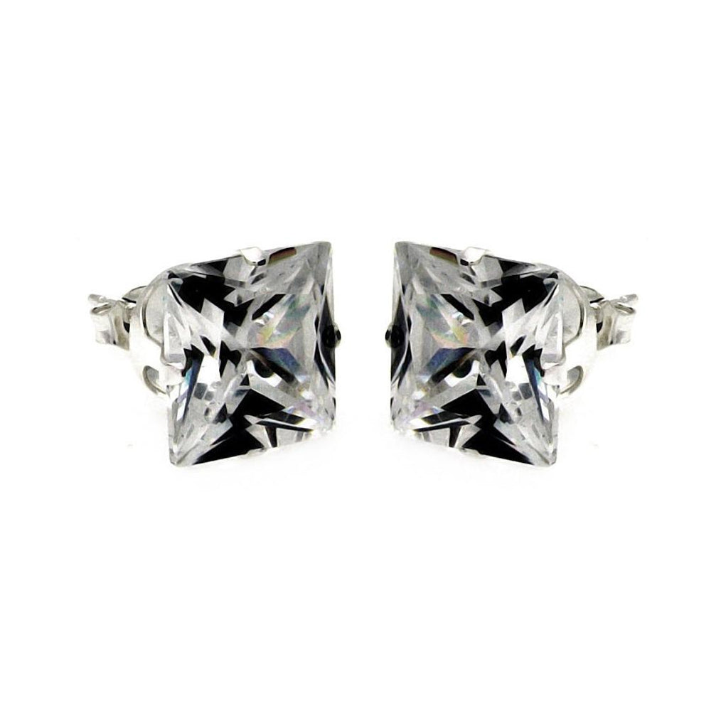 .925 Sterling Silver Square Clear Cz Stud Earring, <b>size: 10mm</b>