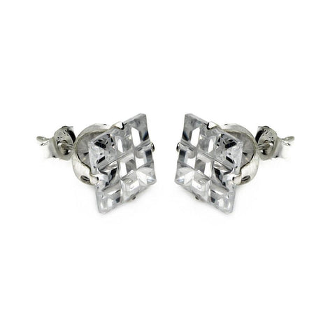 .925 Sterling Silver Square Multi Faceted Clear Cz Stud Earring, <b>size: 10mm</b>