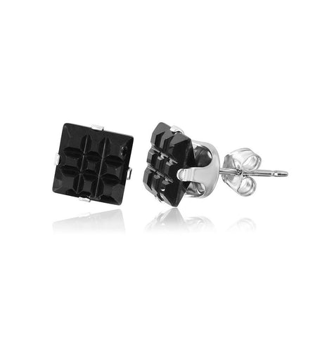 .925 Sterling Silver Black Square Cz Diamond Cut Stud Earring, <b>size: 10mm</b>