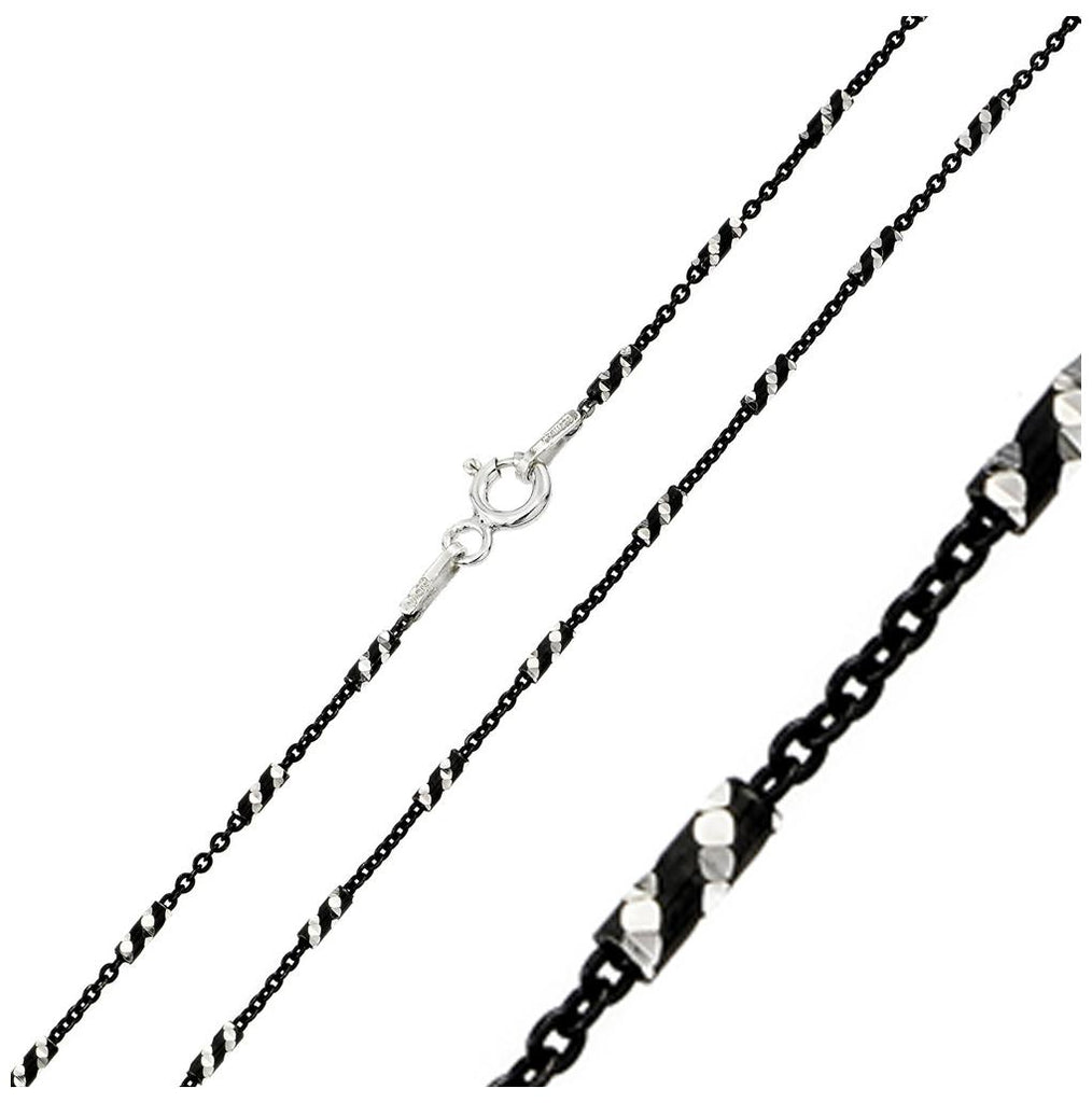 .925 Sterling Silver Black Rhodium Plated Tube Spiral B/w Dc Chain, <b>size: 16</b>