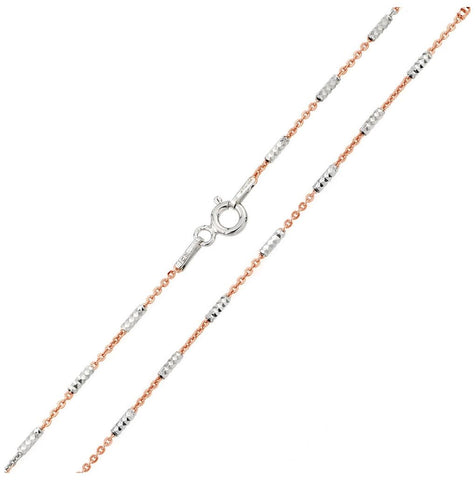 .925 Sterling Silver Rose Gold Plated Tube Brite P-w Dc Chain