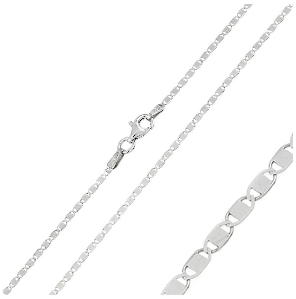 .925 Sterling Silver Rhodium Plated Oval Flat Confetti Chain 1.6mm, <b>size: 16</b>