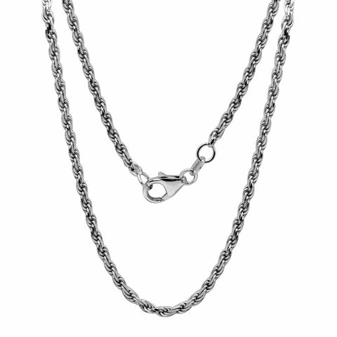 14k White Gold Men's 2.2mm Rope Chain Necklace,size: 16"