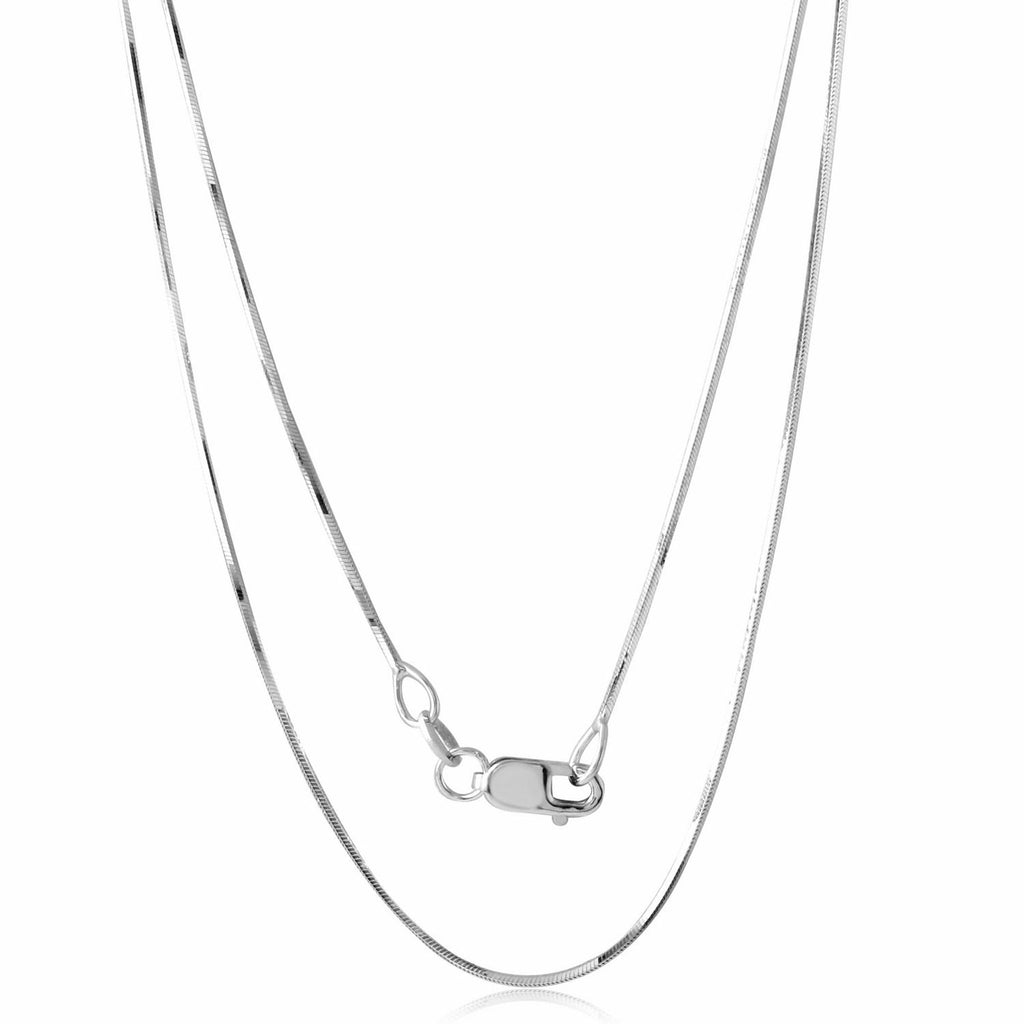 18k White Gold .7mm D-cut Snake Chain Necklace,size: 18"