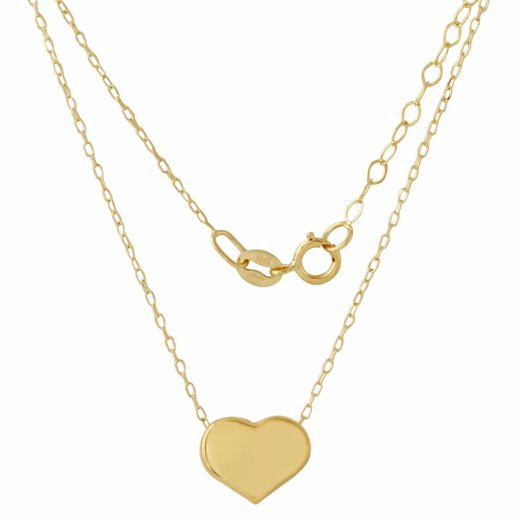 14k Italian Yellow Gold Rolo Chain Adjustable Heart Pendant Necklace,size: 16"+18" Extender