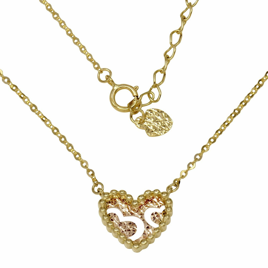 14k Rose And Yellow Gold Diamond-cut Rolo Heart Adjustable Necklace,size: 16" To 18"