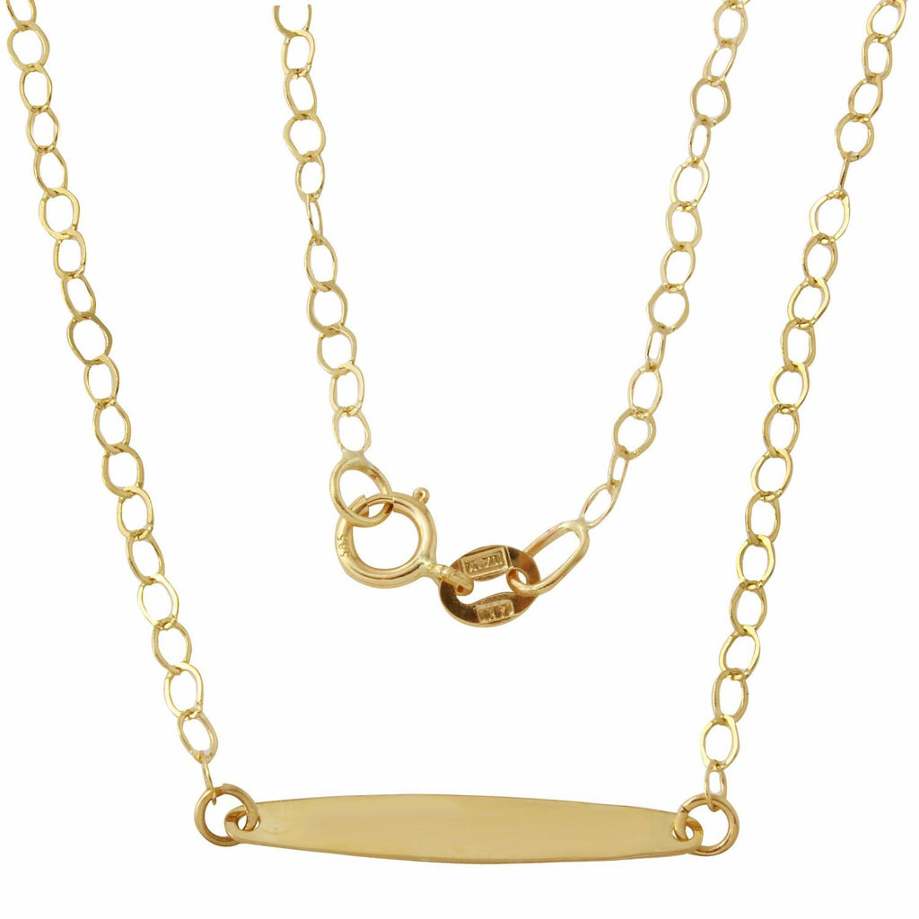 14k Italian Yellow Gold Rolo Chain Adjustable Bar Pendant Necklace,size: 16"+18" Extender