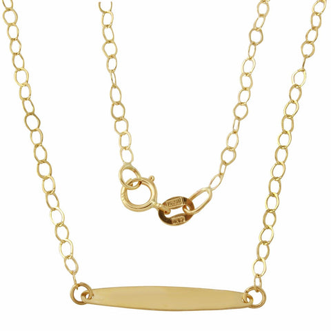 14k Italian Yellow Gold Rolo Chain Adjustable Bar Pendant Necklace,size: 16"+18" Extender