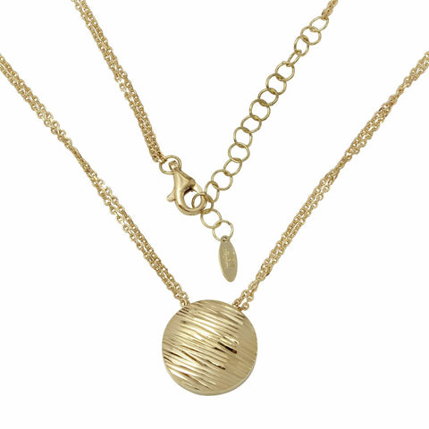 14k Yellow Gold Circular Engraved Pendant With Double Rolo Chain Necklace,size: Adjustable 16" To 18"