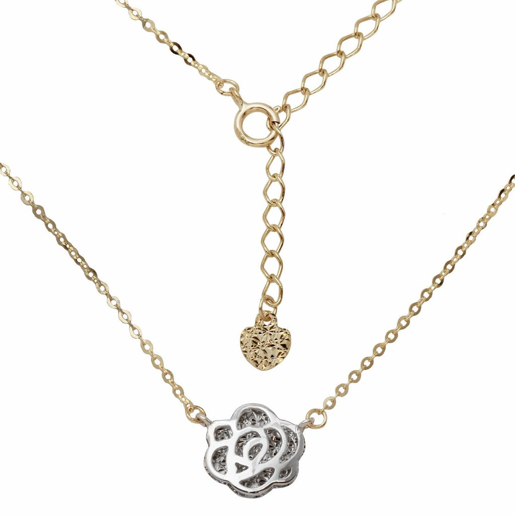 14k Yellow Gold Chain With White Gold Flower Adjustable Necklace,size: 16" To 18"