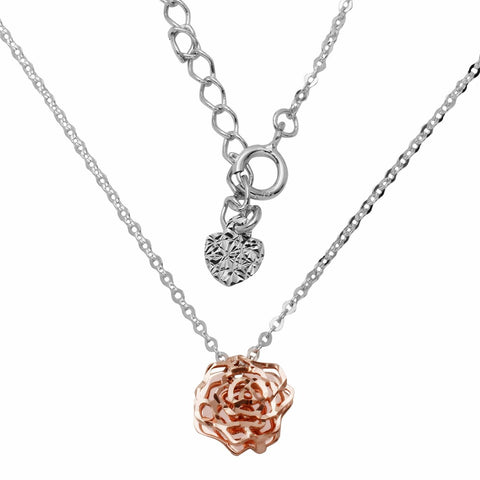 14k White Gold Chain With Rose Gold Flower Adjustable Necklace,size: 16" To 18"