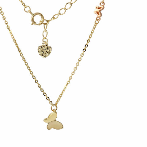 14k Rose And Yellow Gold Butterfly Adjustable Necklace,size: 16" To 18"