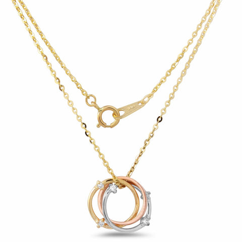 14k Tri-color Gold Colored Diamond Circle Necklace,size: 18"