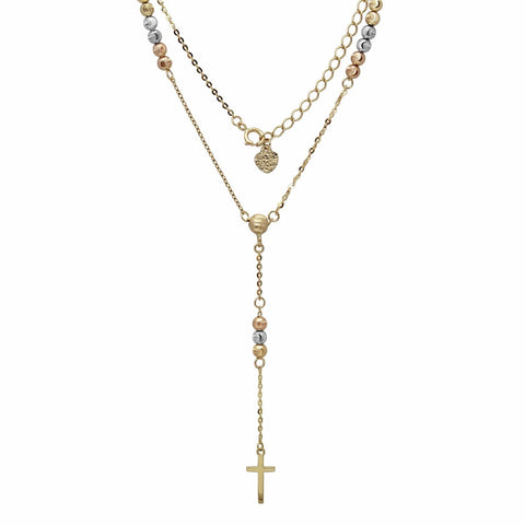 14k Tri-color Gold Cross Mooncut Adjustable Necklace,size: 16" To 18"