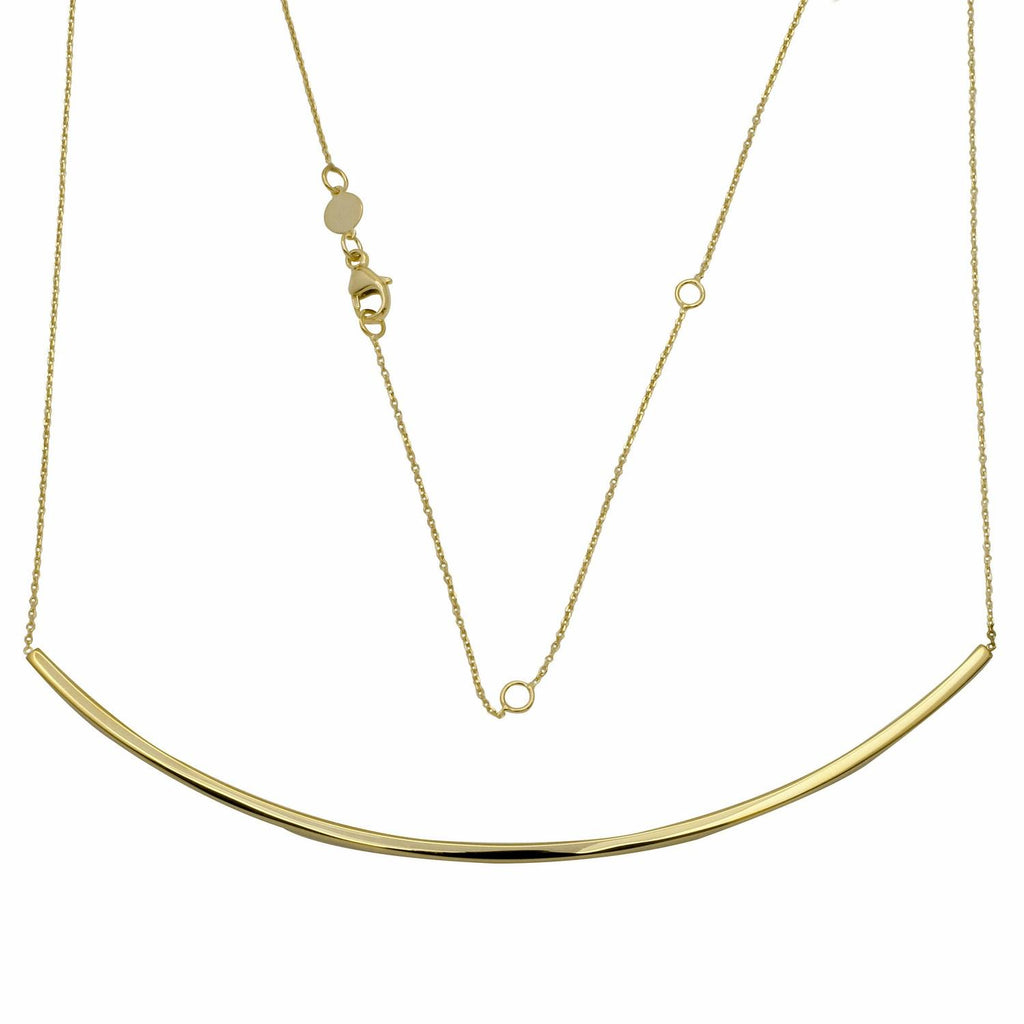 14k Italian Yellow Gold Curved Bar Fancy Necklace,size: Adjustable 16, 18", 20"