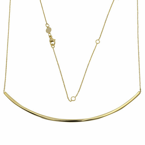 14k Italian Yellow Gold Curved Bar Fancy Necklace,size: Adjustable 16, 18", 20"