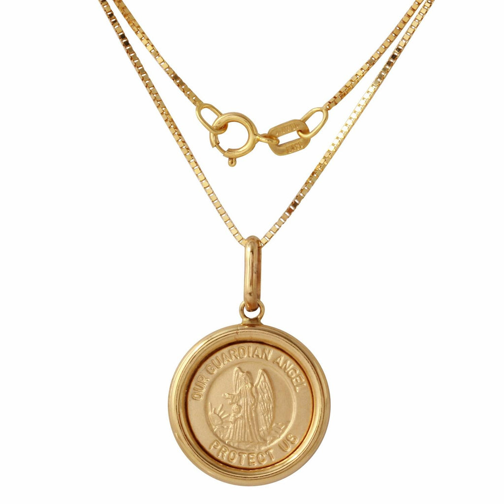 14k Yellow Gold Italian Our Guardian Angel Medal Necklace,size: 16"