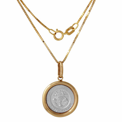 14k Two Tone Gold Italian Confirmation Medal Necklace,size: 16"