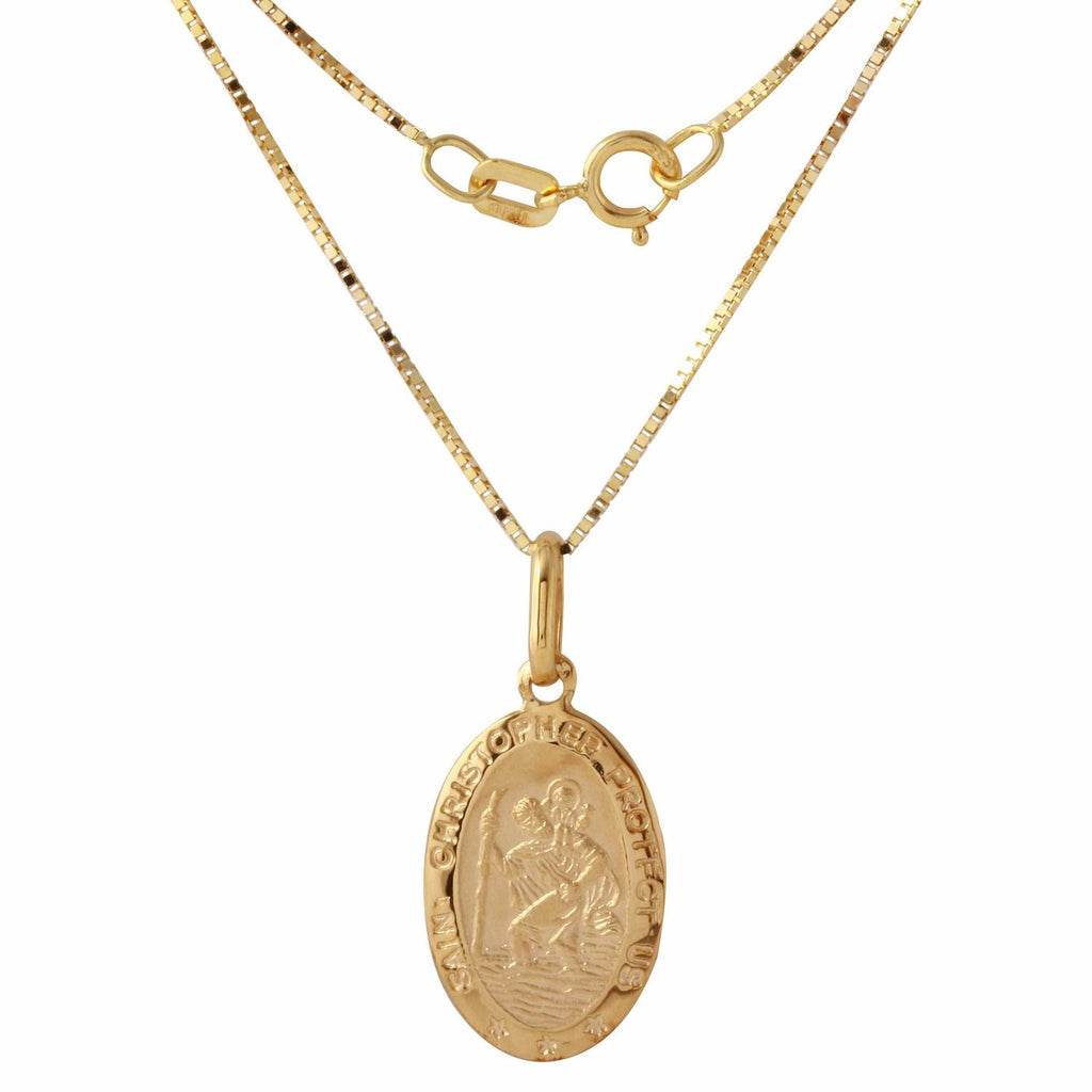 14k Yellow Gold Italian Saint Christopher Oval Medal Necklace,size: 16"