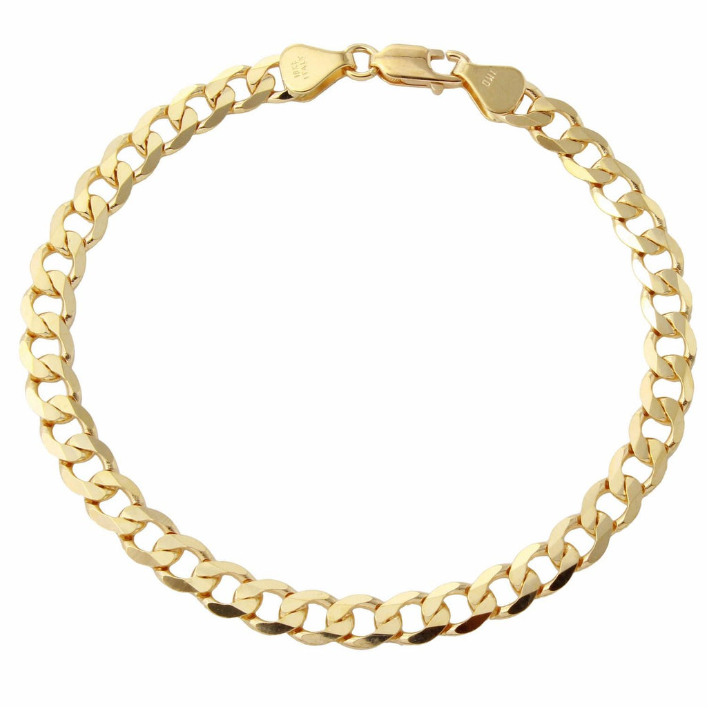 Men's 18k Yellow Gold 5.65mm D-cut Bevelled Flat Curb Cuban Bracelet,size: 8"